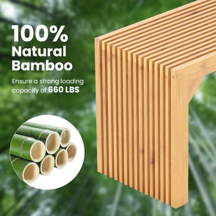 Bamboo Dining Bench Long Entryway Bench Indoor Outdoor Solid Wood Bench-Natural - Natural - Outdoor Benches