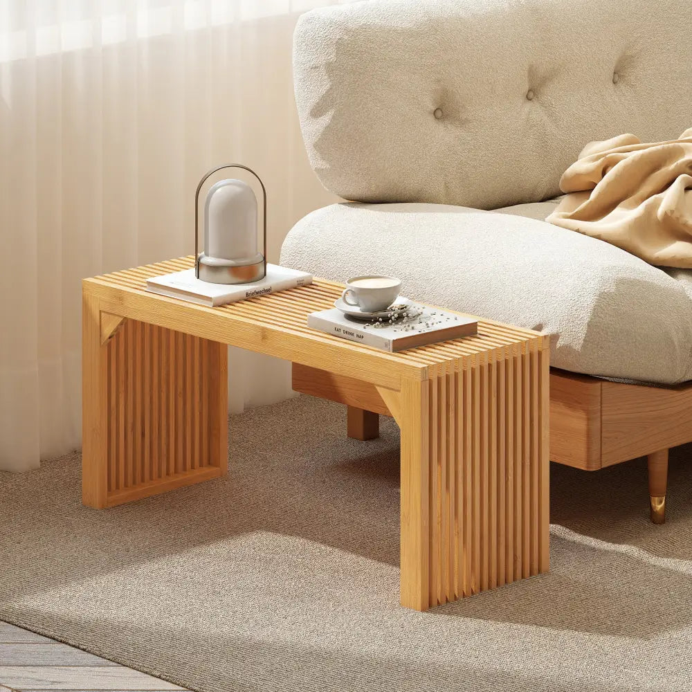 Bamboo Dining Bench Long Entryway Bench Indoor Outdoor Solid Wood Bench-Natural - Natural - Outdoor Benches