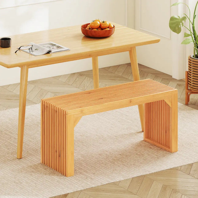 Bamboo Dining Bench Long Entryway Bench Indoor Outdoor Solid Wood Bench-Natural - Natural - Outdoor Benches