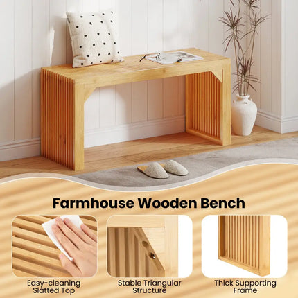Bamboo Dining Bench Long Entryway Bench Indoor Outdoor Solid Wood Bench-Natural - Natural - Outdoor Benches