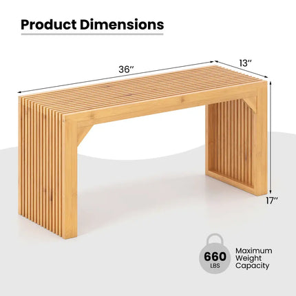 Bamboo Dining Bench Long Entryway Bench Indoor Outdoor Solid Wood Bench-Natural - Natural - Outdoor Benches