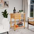 Bamboo Kitchen Trolley Cart with Tower Rack and Drawers - Natural - Kitchen Islands & Carts