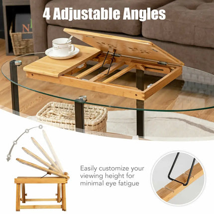 Bamboo Laptop Lap Tray with Adjustable Legs and Tilting Heat-dissipation Top-Natural - Natural - Laptop Tables &