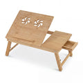 Bamboo Laptop Lap Tray with Adjustable Legs and Tilting Heat-dissipation Top-Natural - Natural - Laptop Tables &