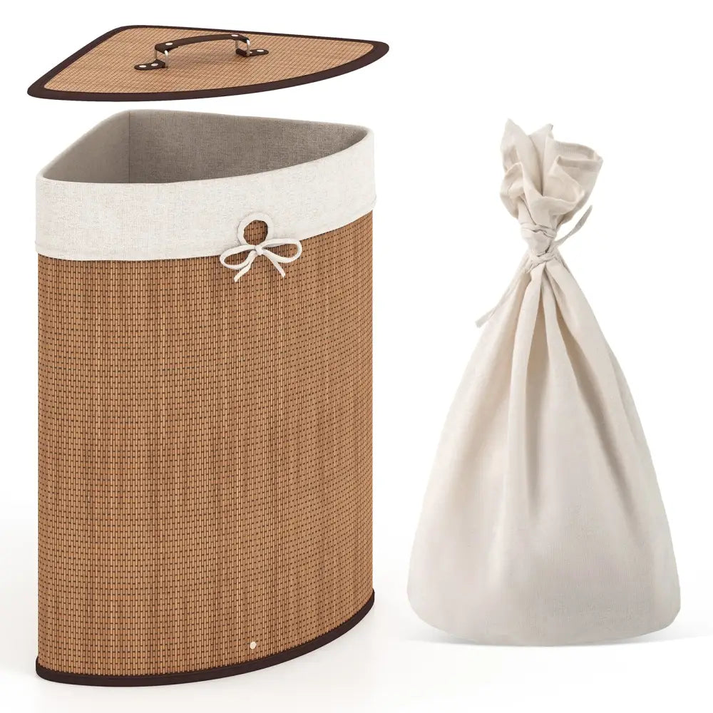 Bamboo Laundry Hamper Basket with Lid and Removable Liner Bag-Yellow - Yellow - Laundry Baskets