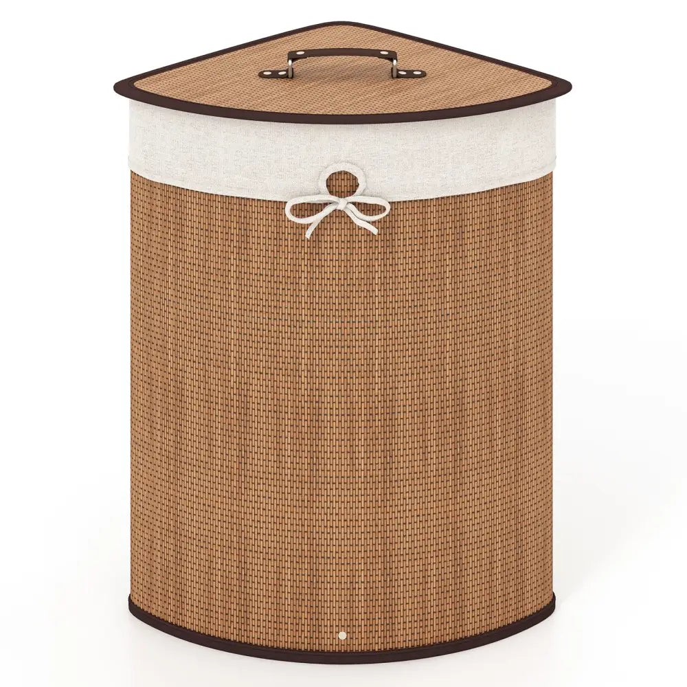 Bamboo Laundry Hamper Basket with Lid and Removable Liner Bag-Yellow - Yellow - Laundry Baskets