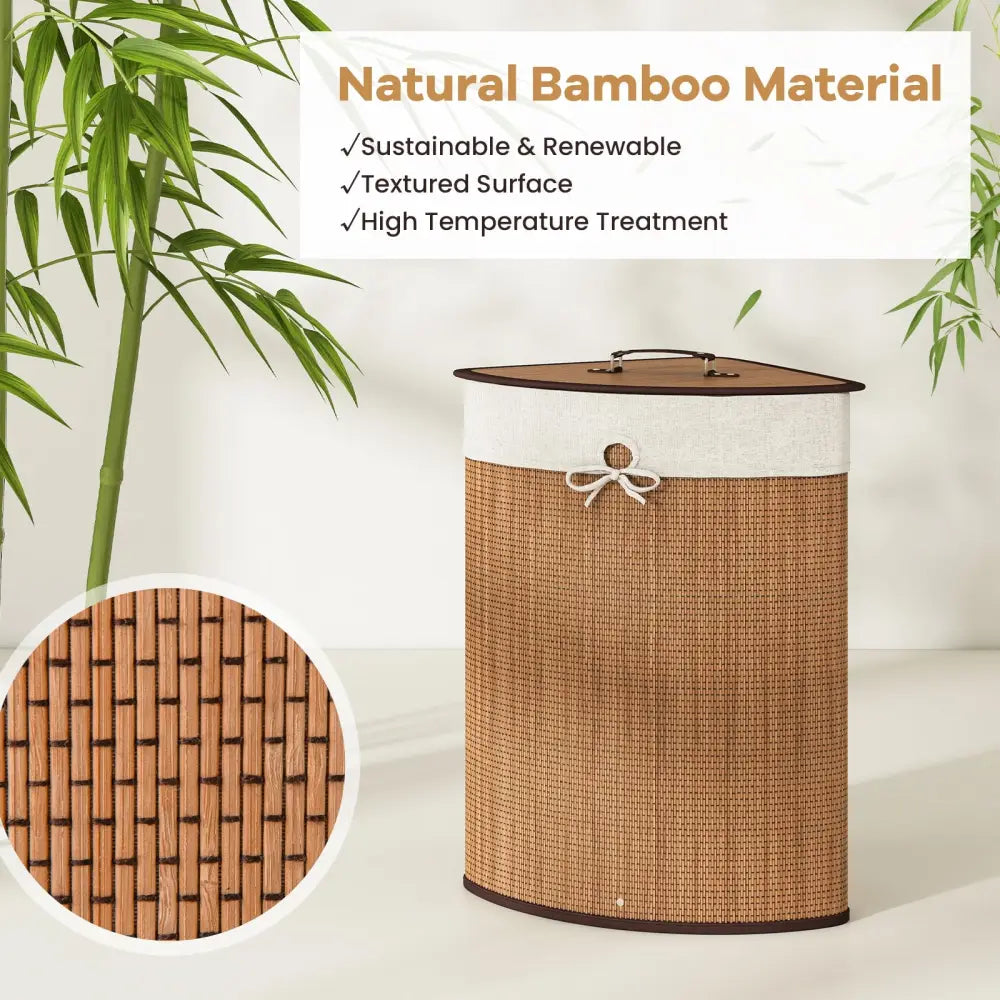 Bamboo Laundry Hamper Basket with Lid and Removable Liner Bag-Yellow - Yellow - Laundry Baskets