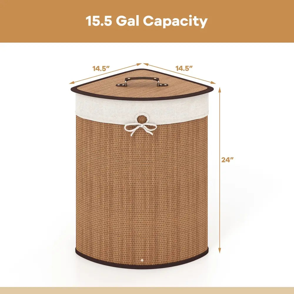 Bamboo Laundry Hamper Basket with Lid and Removable Liner Bag-Yellow - Yellow - Laundry Baskets