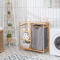 Bamboo Laundry Hamper Stand with Removable Sliding Bag and 3-Tier Open Shelves - Natural - Laundry Baskets