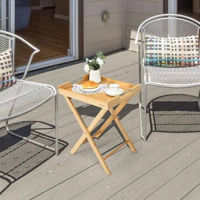 Bamboo Lipped Multi-Functional Snack Side Table-Natural - Natural - Patio Coffee Tables