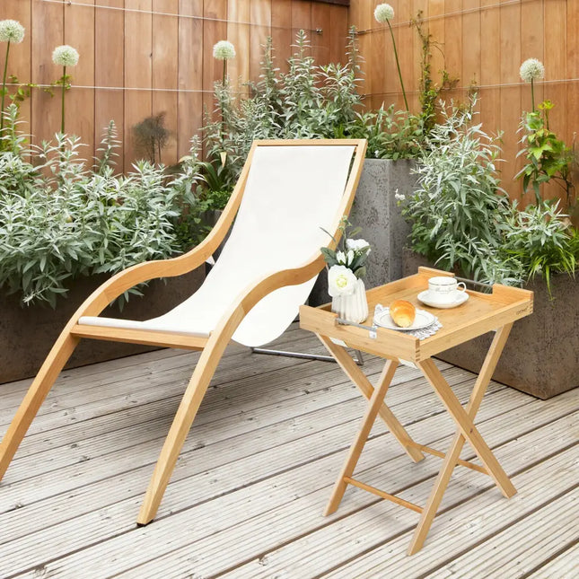 Bamboo Lipped Multi-Functional Snack Side Table-Natural - Natural - Patio Coffee Tables