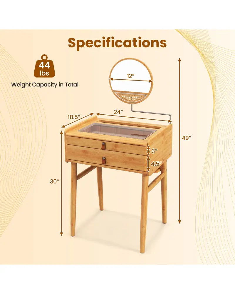Bamboo Makeup Vanity Table with Mirror with 2 Storage Drawers-Natural - Natural - Makeup Vanities
