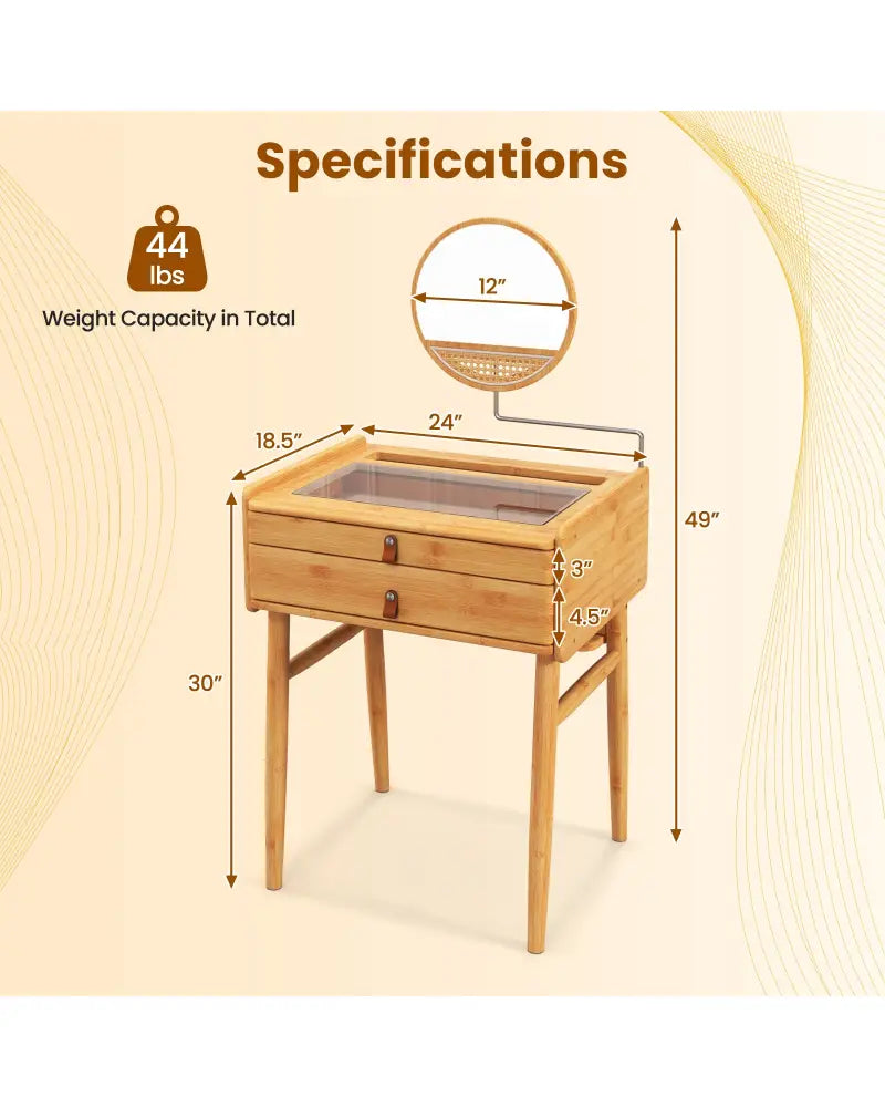 Bamboo Makeup Vanity Table with Stool and Rotating Mirror - Natural - Makeup Vanities