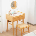 Bamboo Makeup Vanity Table with Stool and Rotating Mirror - Natural - Makeup Vanities