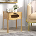 Bamboo Nightstand Square Tall End Table with Decorated Drawer-Natural - Natural - Nightstands