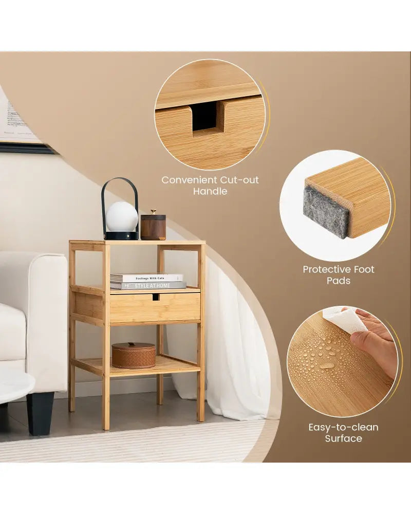 Bamboo Nightstand with Storage Drawer and Slatted Shelf-1 Piece - Natural - Nightstands