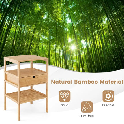 Bamboo Nightstand with Storage Drawer and Slatted Shelf-1 Piece - Natural - Nightstands