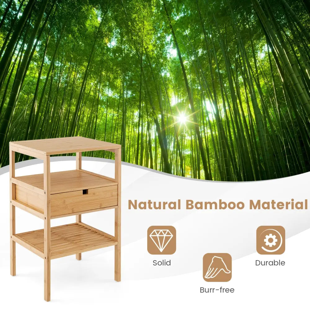 Bamboo Nightstand with Storage Drawer and Slatted Shelf-1 Piece - Natural - Nightstands