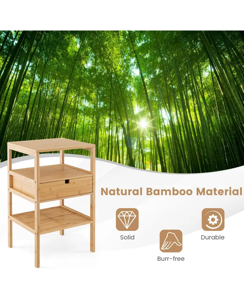 Bamboo Nightstand with Storage Drawer and Slatted Shelf-1 Piece - Natural - Nightstands