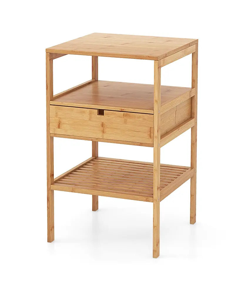 Bamboo Nightstand with Storage Drawer and Slatted Shelf-1 Piece - Natural - Nightstands