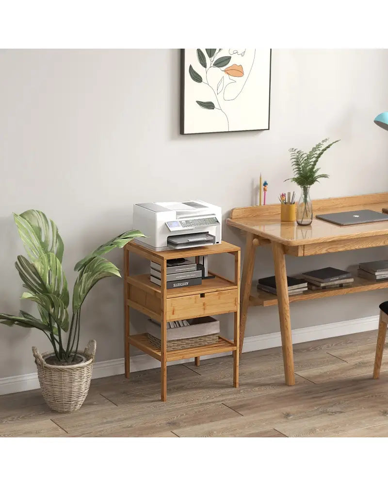 Bamboo Nightstand with Storage Drawer and Slatted Shelf-1 Piece - Natural - Nightstands