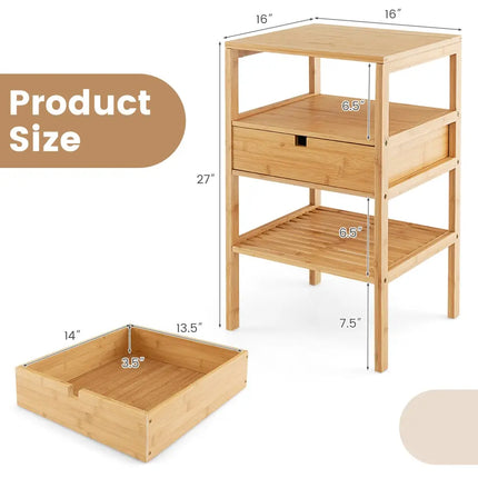 Bamboo Nightstand with Storage Drawer and Slatted Shelf-1 Piece - Natural - Nightstands