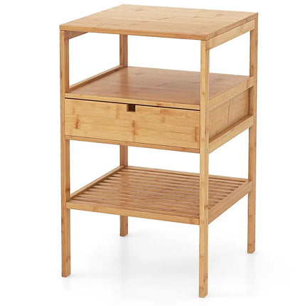 Bamboo Nightstand with Storage Drawer and Slatted Shelf-1 Piece - Natural - Nightstands