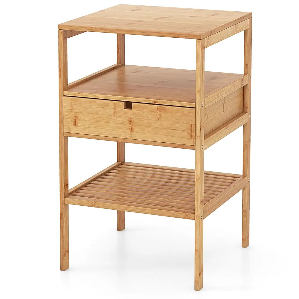 Bamboo Nightstand with Storage Drawer and Slatted Shelf-1 Piece - Natural - Nightstands