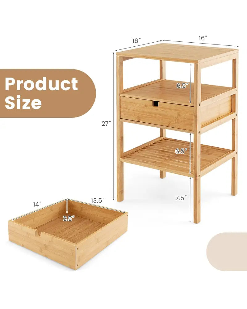 Bamboo Nightstand with Storage Drawer and Slatted Shelf-1 Piece - Natural - Nightstands