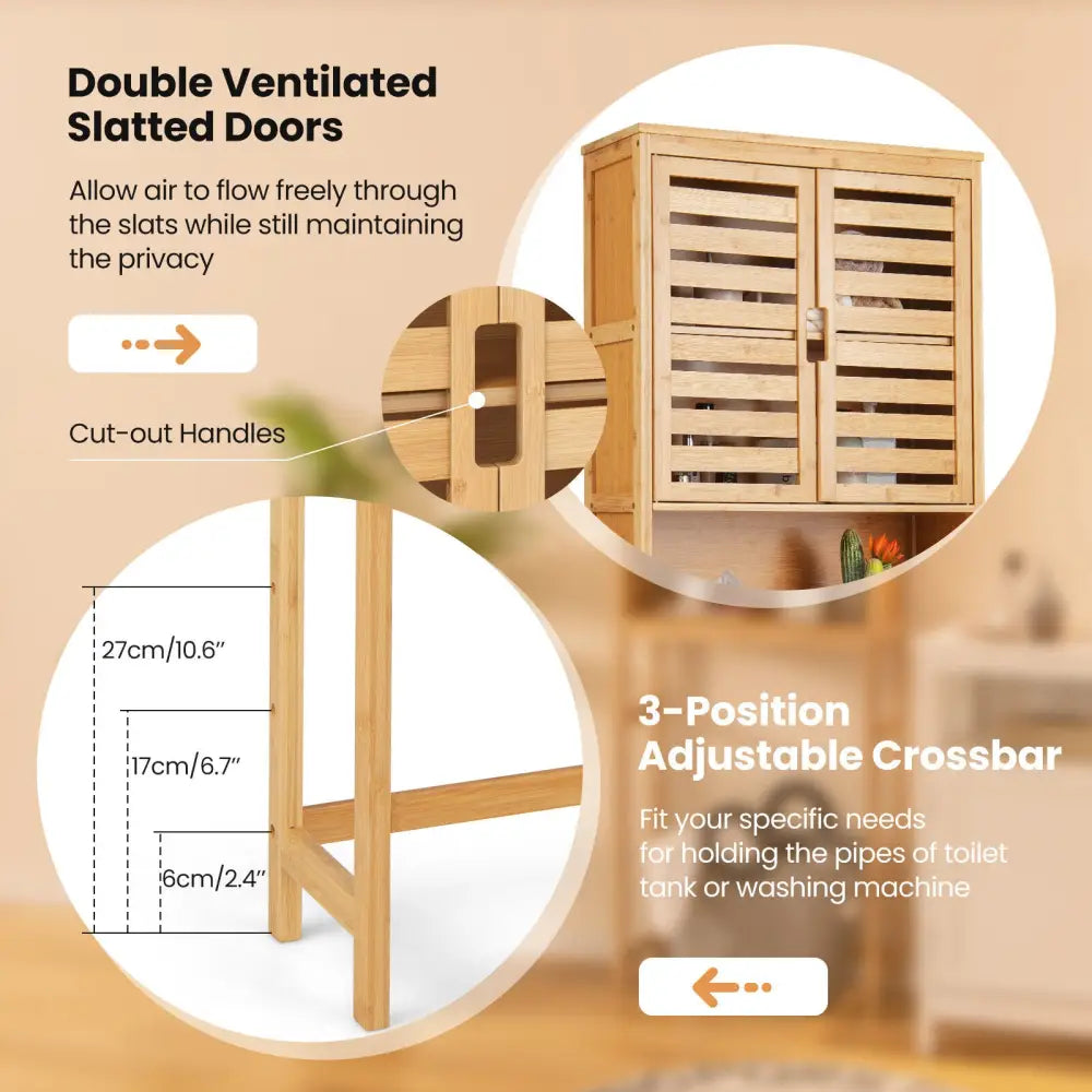 Bamboo Over The Toilet Storage Cabinet Bathroom with Adjustable Shelf-Natural - Natural - Over the Toilet Storage