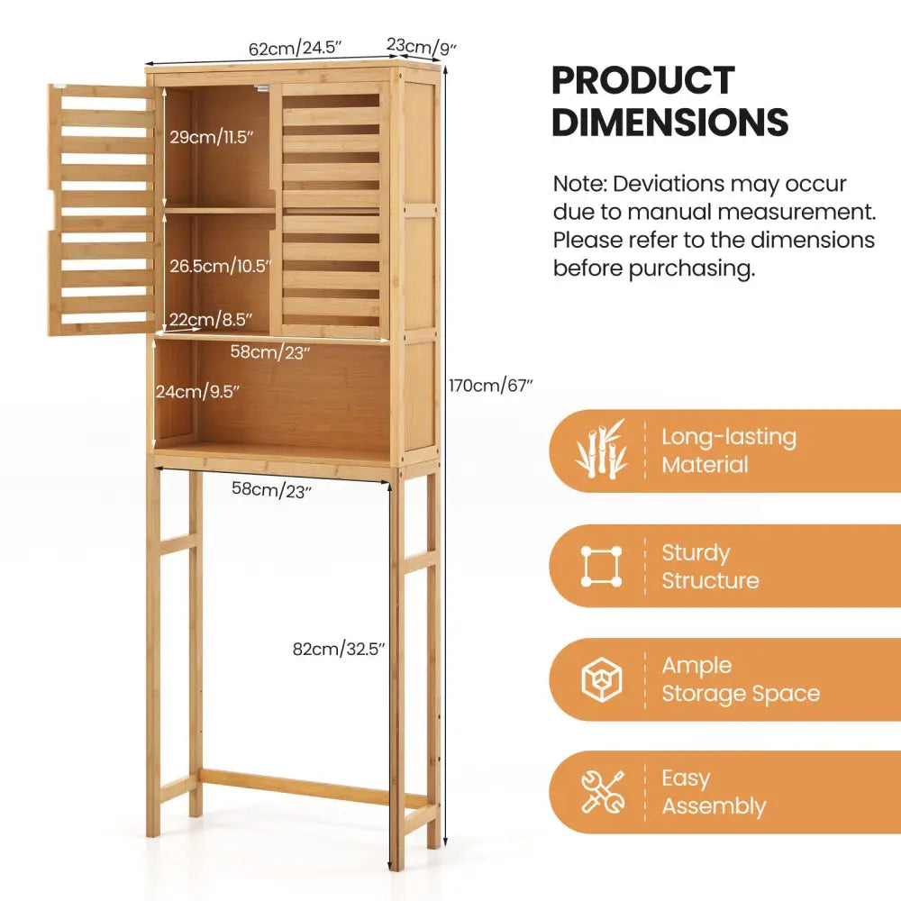 Bamboo Over The Toilet Storage Cabinet Bathroom with Adjustable Shelf-Natural - Natural - Over the Toilet Storage