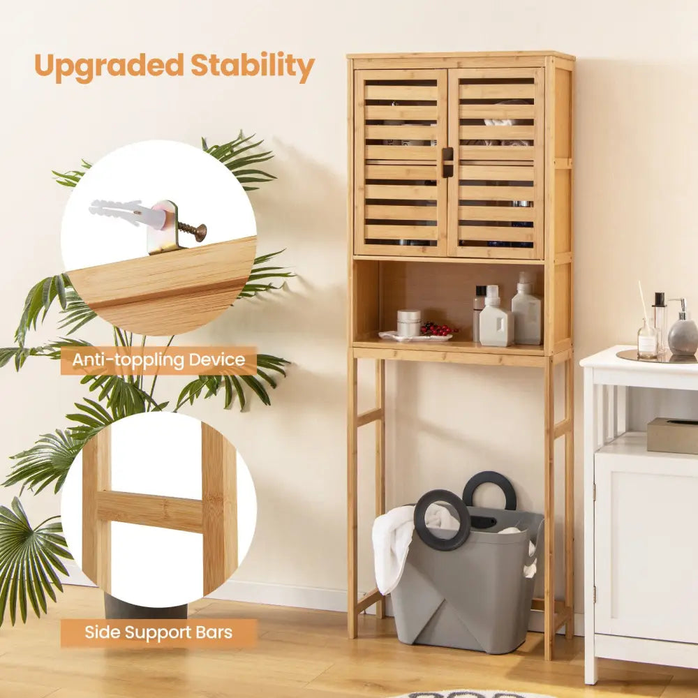 Bamboo Over The Toilet Storage Cabinet Bathroom with Adjustable Shelf-Natural - Natural - Over the Toilet Storage