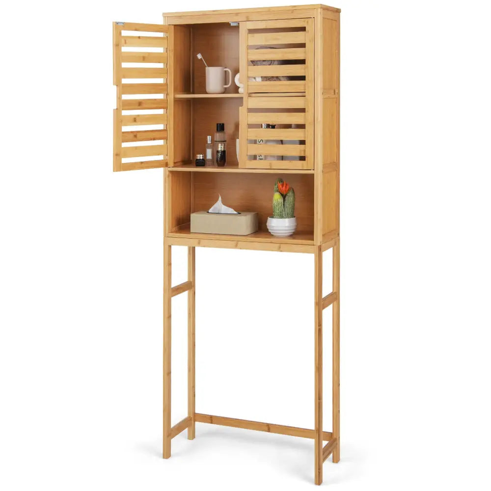 Bamboo Over The Toilet Storage Cabinet Bathroom with Adjustable Shelf-Natural - Natural - Over the Toilet Storage