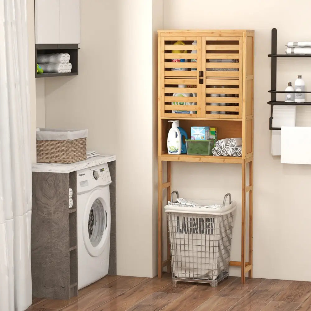 Bamboo Over The Toilet Storage Cabinet Bathroom with Adjustable Shelf-Natural - Natural - Over the Toilet Storage