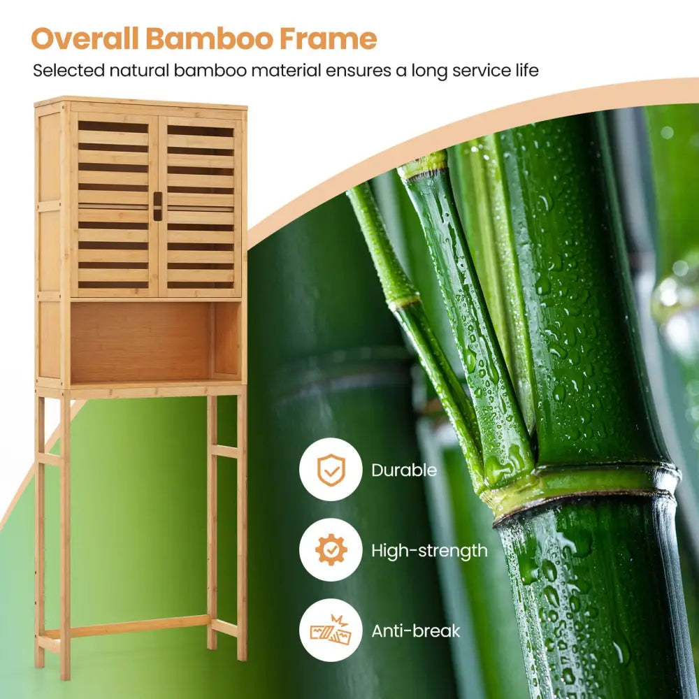 Bamboo Over The Toilet Storage Cabinet Bathroom with Adjustable Shelf-Natural - Natural - Over the Toilet Storage