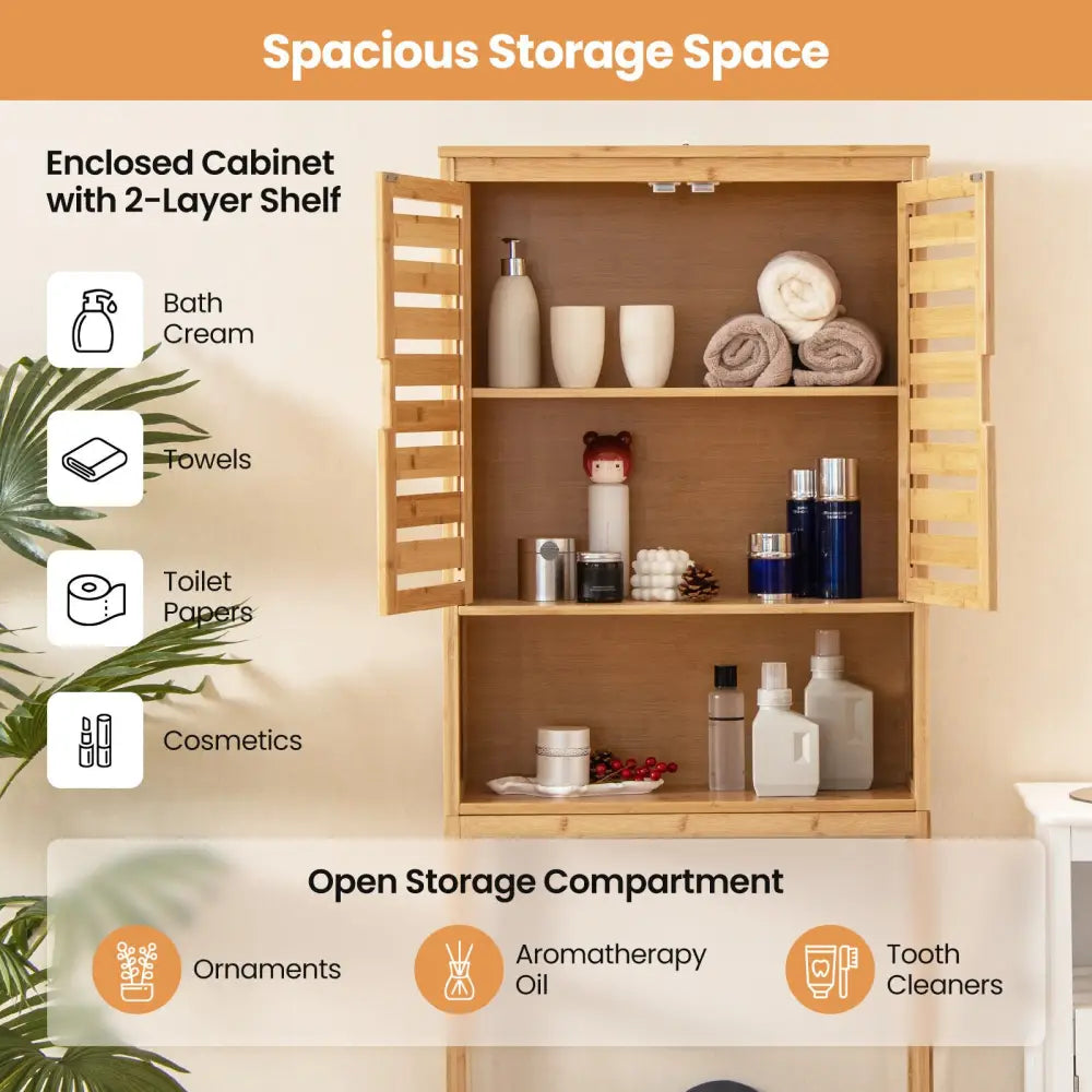 Bamboo Over The Toilet Storage Cabinet Bathroom with Adjustable Shelf-Natural - Natural - Over the Toilet Storage