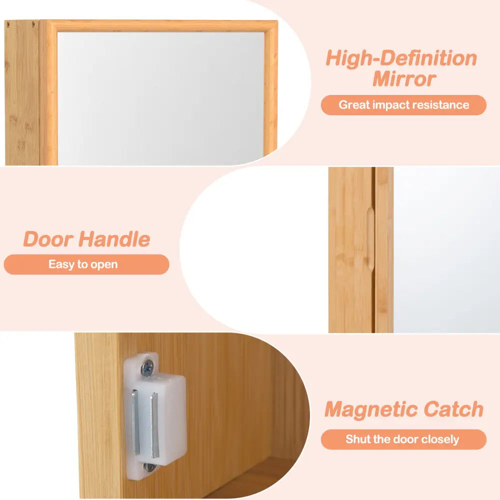 Bamboo Small Medicine Cabinet with Mirror Door and Removable Shelves-Natural - Natural - Wall Cabinets