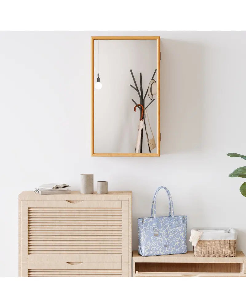 Bamboo Small Medicine Cabinet with Mirror Door and Removable Shelves-Natural - Natural - Wall Cabinets
