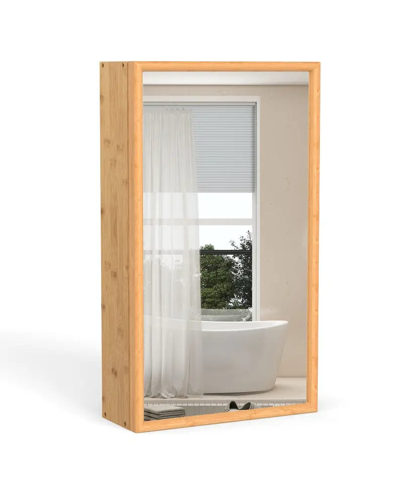 Bamboo Small Medicine Cabinet with Mirror Door and Removable Shelves-Natural - Natural - Wall Cabinets