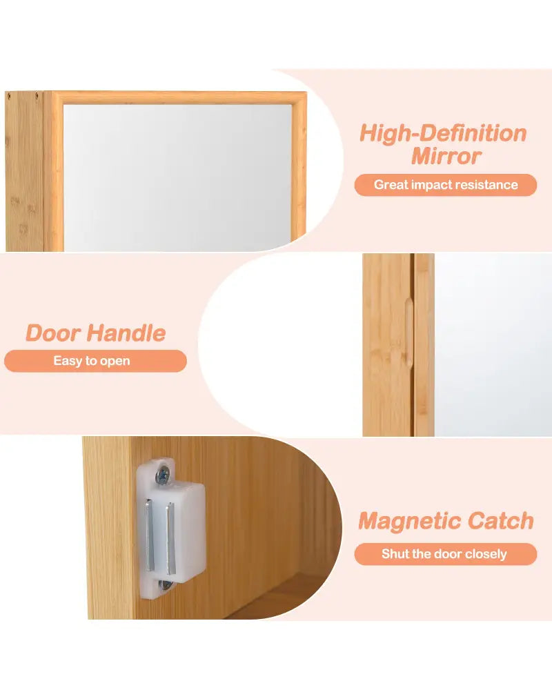 Bamboo Small Medicine Cabinet with Mirror Door and Removable Shelves-Natural - Natural - Wall Cabinets