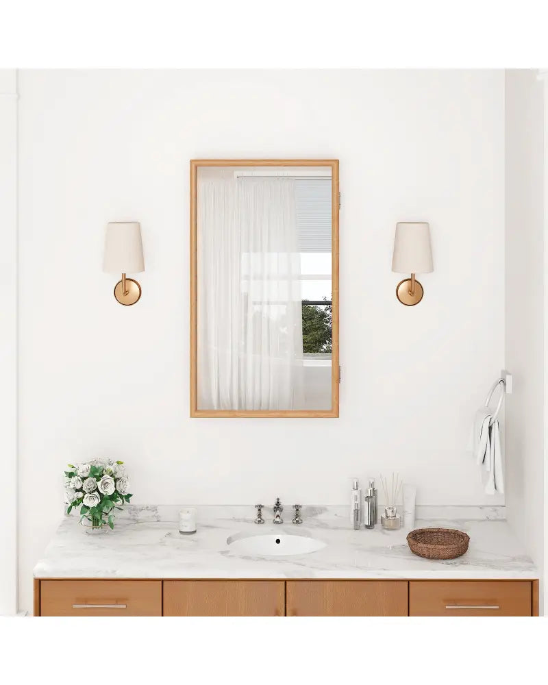 Bamboo Small Medicine Cabinet with Mirror Door and Removable Shelves-Natural - Natural - Wall Cabinets