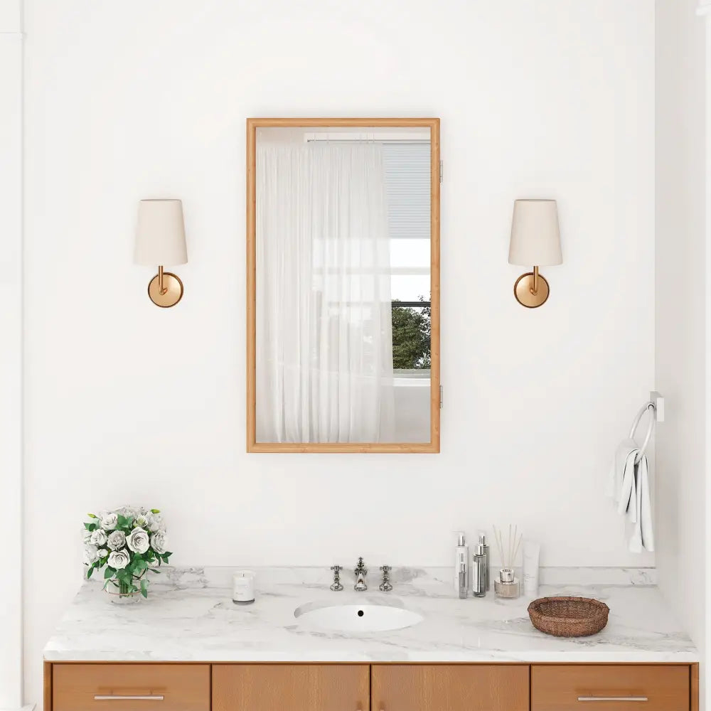 Bamboo Small Medicine Cabinet with Mirror Door and Removable Shelves-Natural - Natural - Wall Cabinets