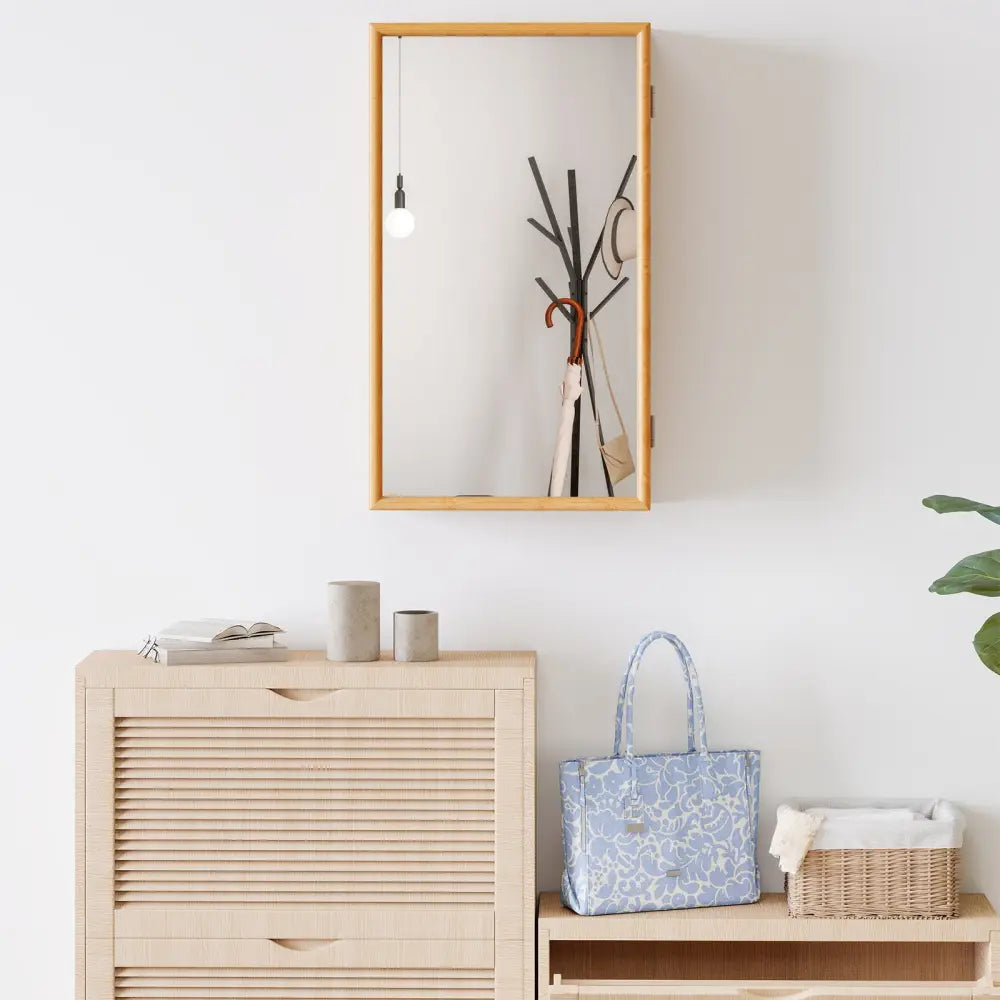 Bamboo Small Medicine Cabinet with Mirror Door and Removable Shelves-Natural - Natural - Wall Cabinets