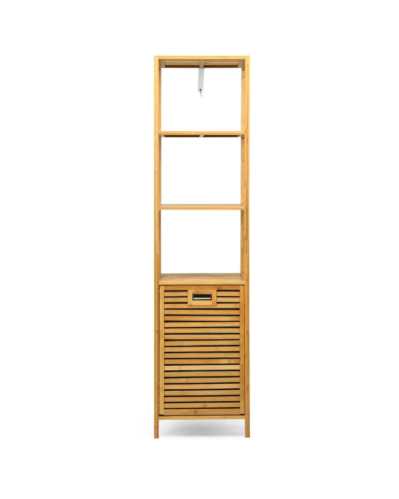 Bamboo Tower Hamper Organizer with 3-Tier Storage Shelves-Natural - Natural - Laundry Baskets