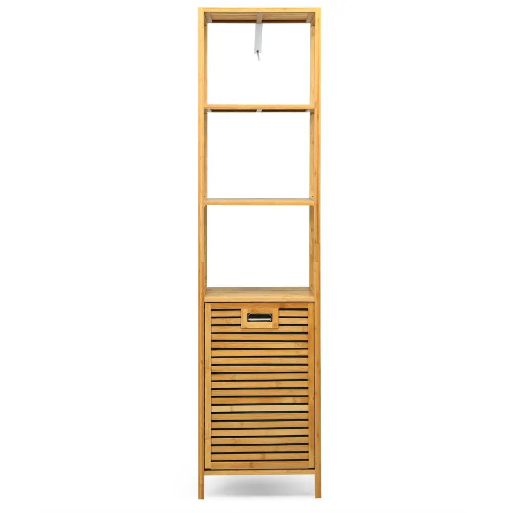 Bamboo Tower Hamper Organizer with 3-Tier Storage Shelves-Natural - Natural - Laundry Baskets