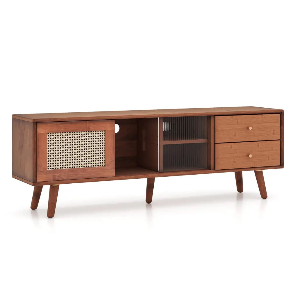 Bamboo TV Stand for TV up to 65 Inch-Brown - Brown - Entertainment Centers & TV Stands