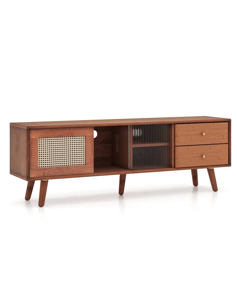 Bamboo TV Stand for TV up to 65 Inch-Brown - Brown - Entertainment Centers & TV Stands