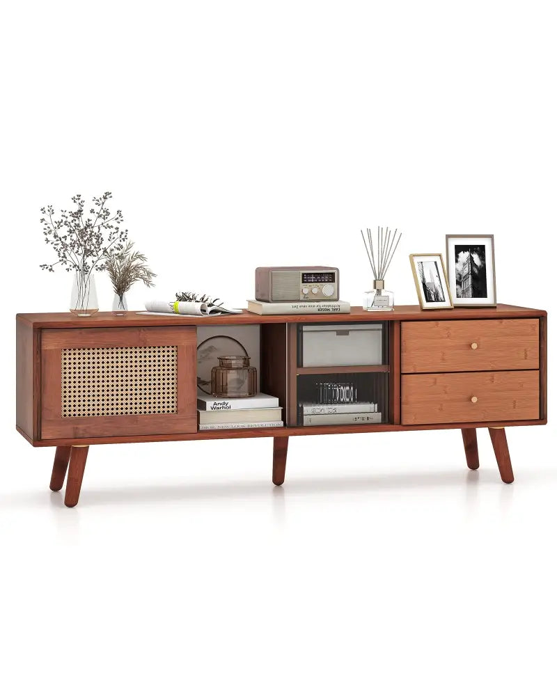Bamboo TV Stand for TV up to 65 Inch-Brown - Brown - Entertainment Centers & TV Stands