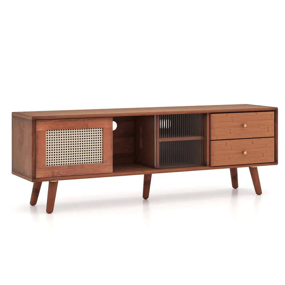 Bamboo TV Stand for TV up to 65 Inch-Brown - Brown - Entertainment Centers & TV Stands