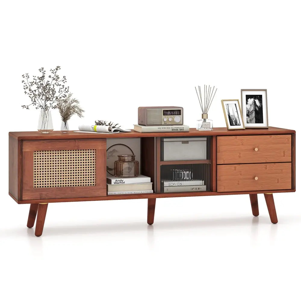 Bamboo TV Stand for TV up to 65 Inch-Brown - Brown - Entertainment Centers & TV Stands